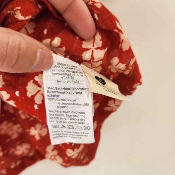 Madewell Puff Sleeve Floral Blouse Popover Top Happy Hibiscus Coral Shirt S - Picture 10 of 11